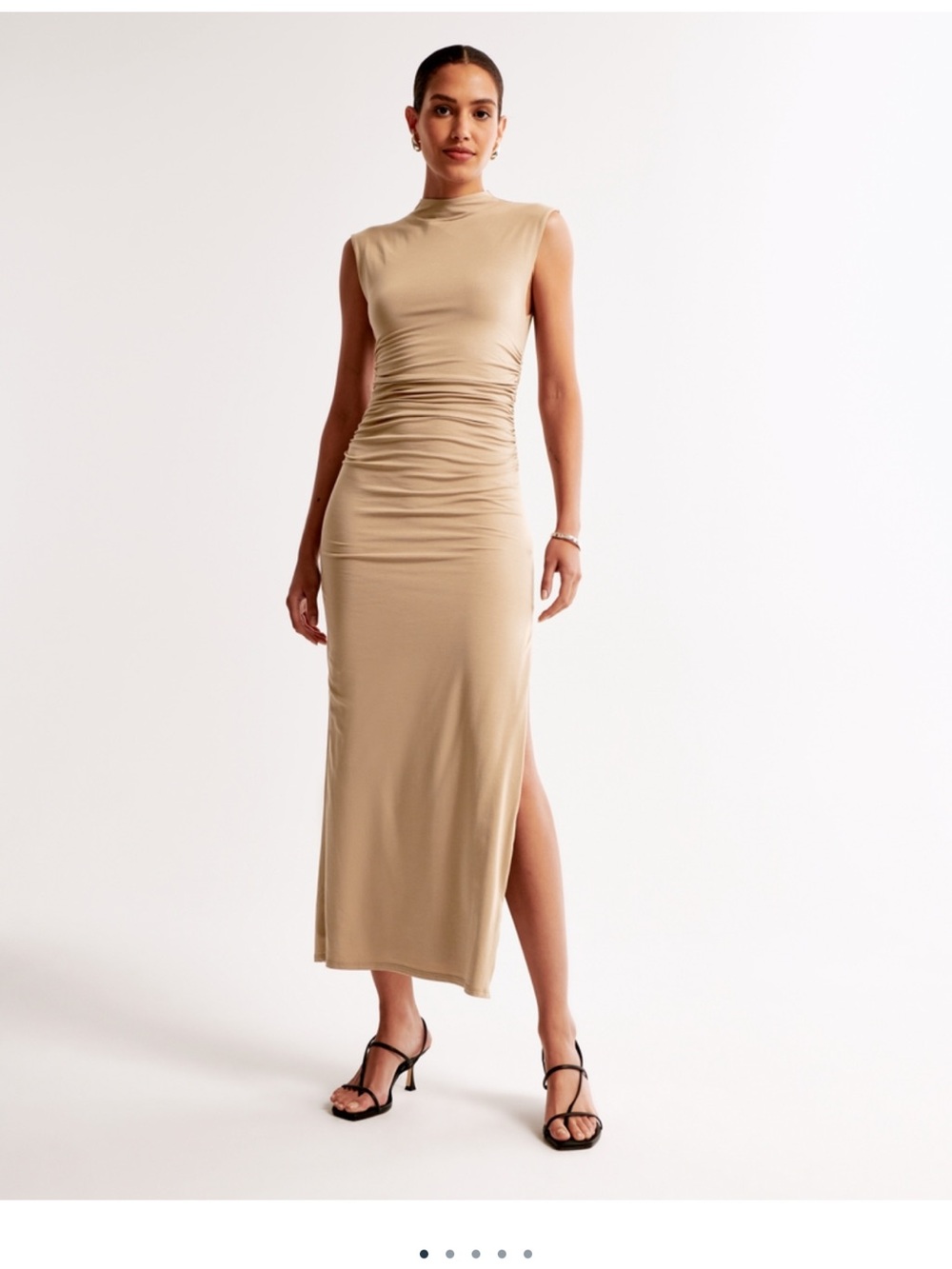 Abercrombie & Fitch The A&F Paloma Maxi Dress ruched taupe beige tan XL Tall EUC